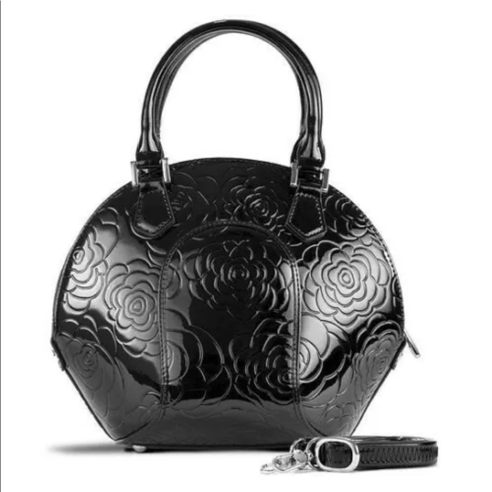 Bravo Fashion SVETLANA FLOWER PRINT BLACK- LEATHER HANDBAG & DUST BAG